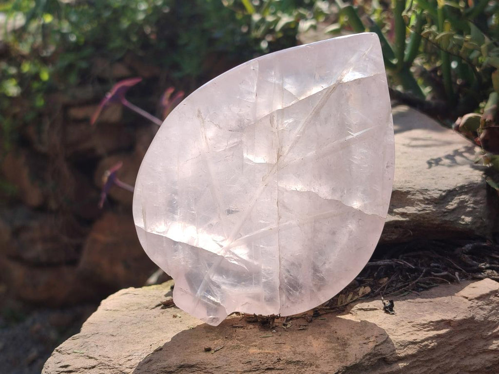 Hand Made Gemmy Rose Quartz Leaf Carvings x 4 From Madagascar - Toprock Gemstones and Minerals 