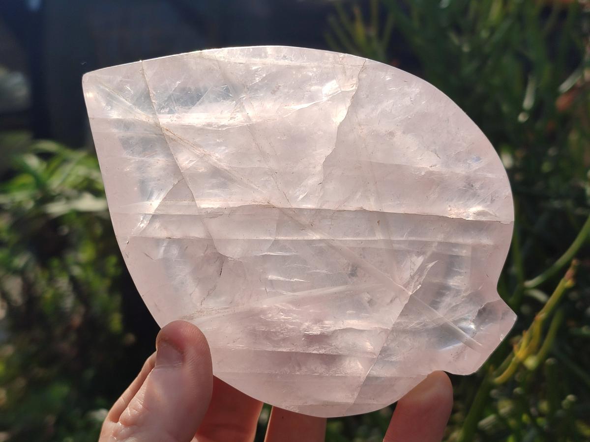 Hand Made Gemmy Rose Quartz Leaf Carvings x 4 From Madagascar - Toprock Gemstones and Minerals 