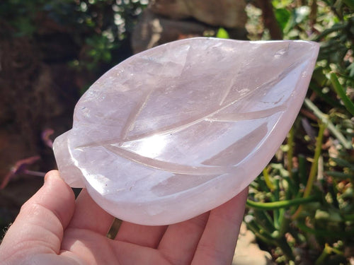 Hand Made Gemmy Rose Quartz Leaf Carvings x 4 From Madagascar - Toprock Gemstones and Minerals 