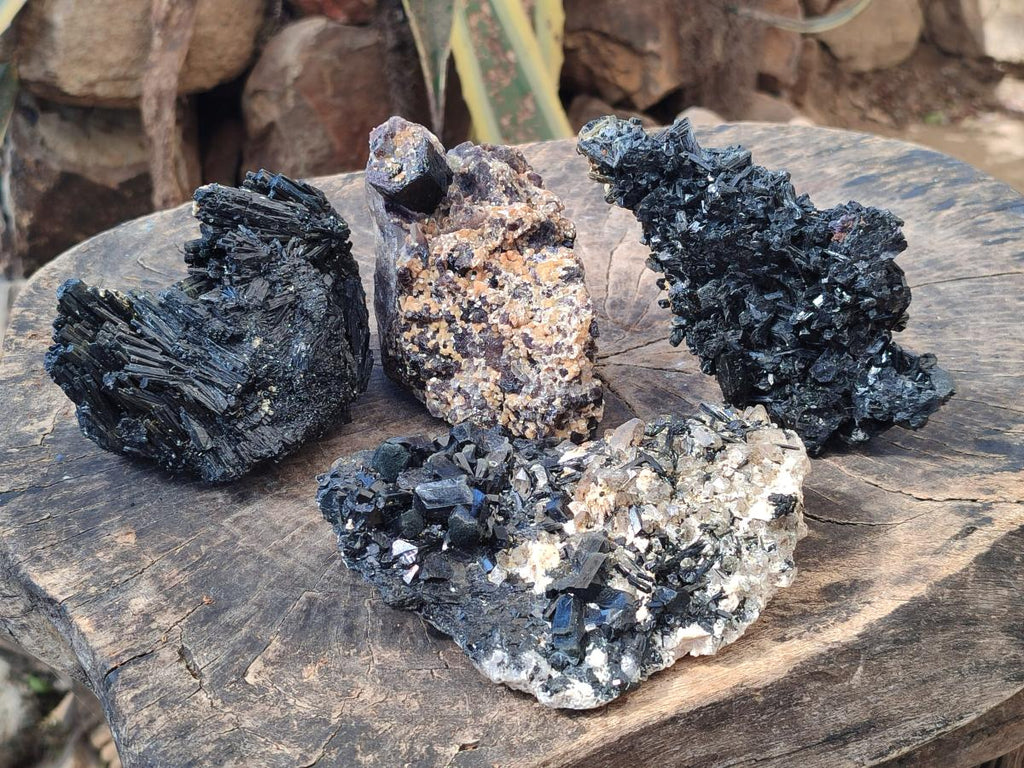 Natural Cabinet Size Schorl Black Tourmaline Clusters with Associated Minerals x 4 From Erongo, Namibia - Toprock Gemstones and Minerals 
