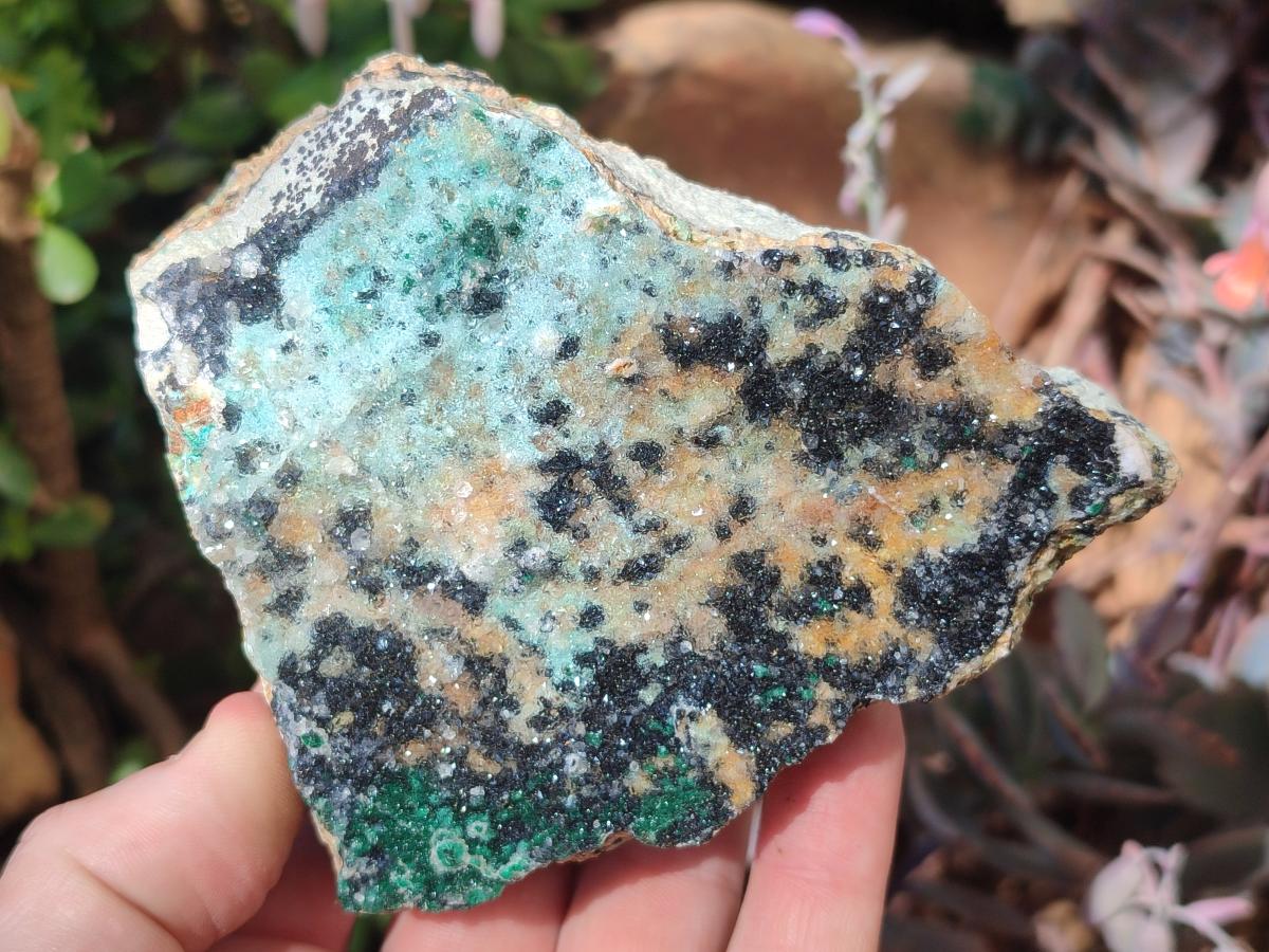 Natural Drusy Coated Chrysocolla Specimens with Malachite and Heterogenite on Dolomite Matrix x 3 From Kakanda, Congo - Toprock Gemstones and Minerals 