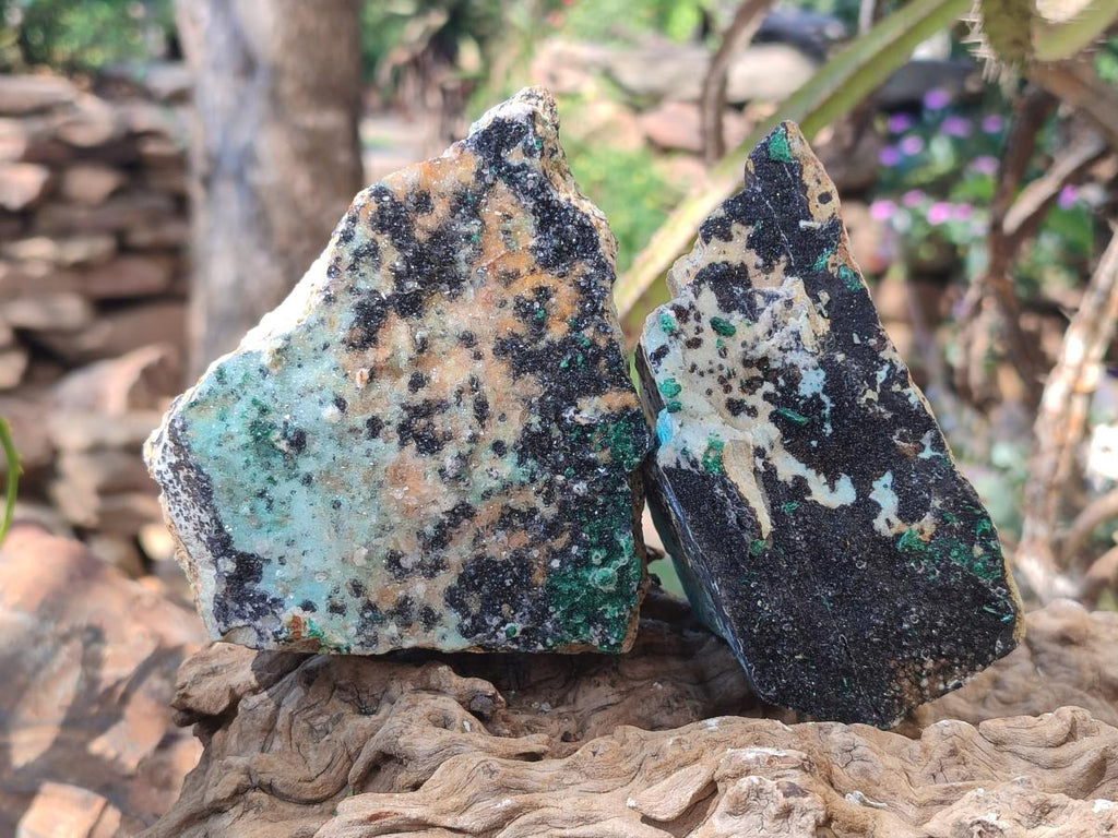 Natural Drusy Coated Chrysocolla Specimens with Malachite and Heterogenite on Dolomite Matrix x 3 From Kakanda, Congo - Toprock Gemstones and Minerals 