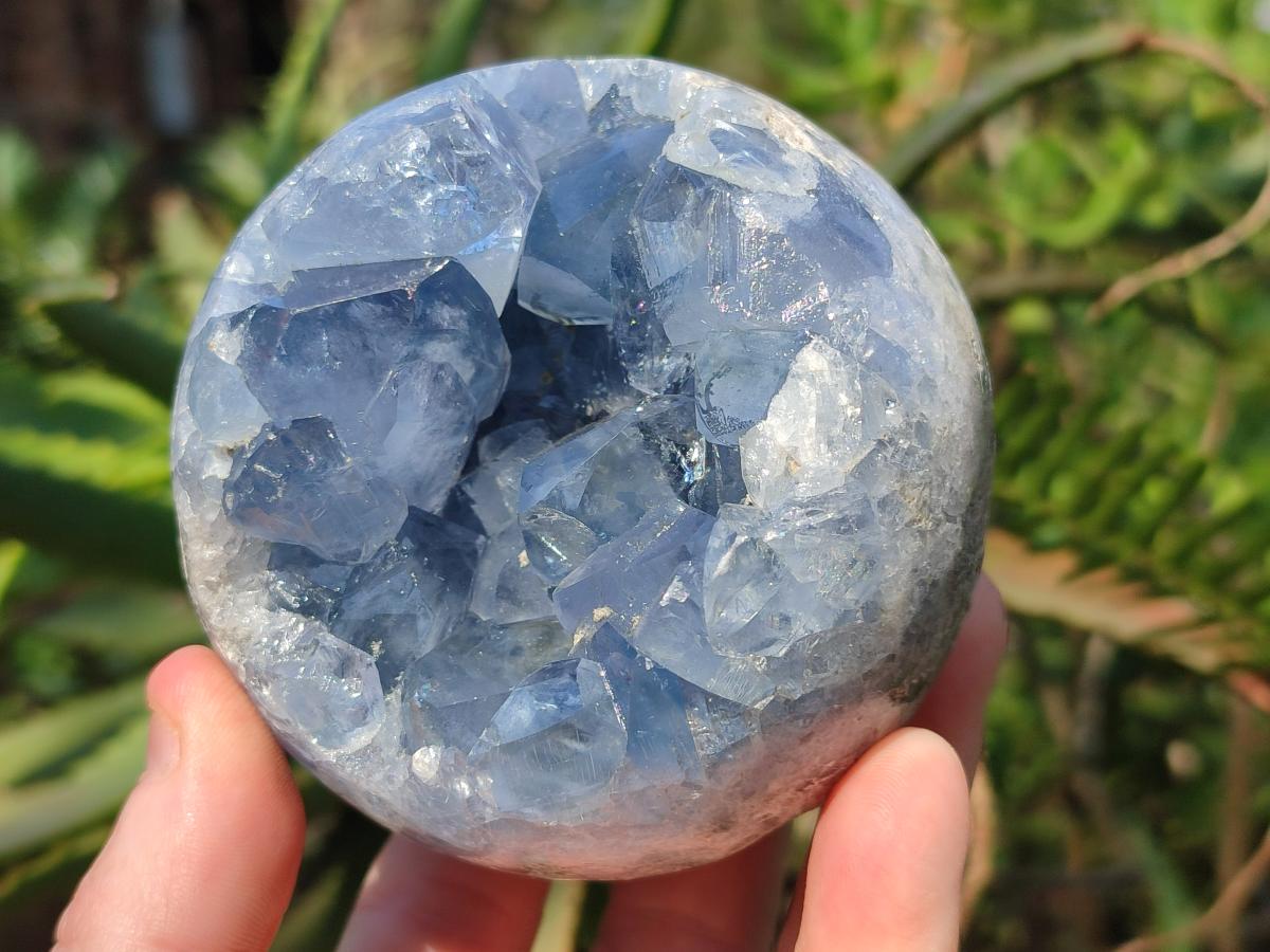 Polished and Natural Blue Celestite Eggs x 6 From Sakoany, Madagascar