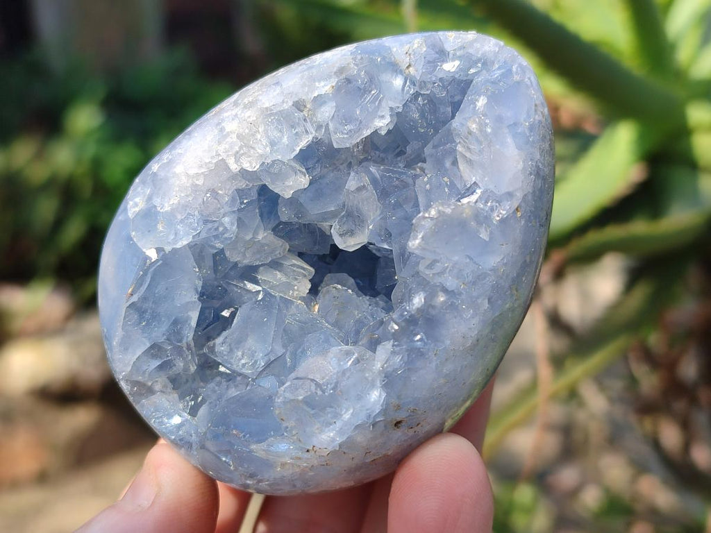 Polished and Natural Blue Celestite Eggs x 6 From Sakoany, Madagascar