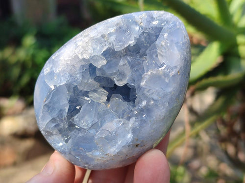 Polished and Natural Blue Celestite Eggs x 6 From Sakoany, Madagascar