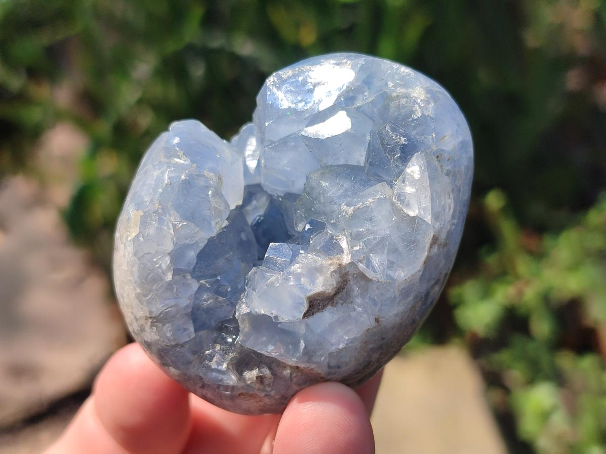 Polished and Natural Blue Celestite Eggs x 6 From Sakoany, Madagascar