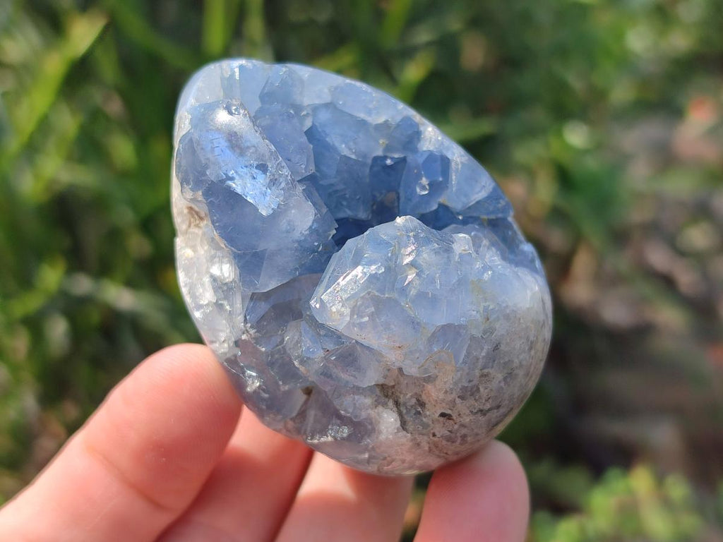 Polished and Natural Blue Celestite Eggs x 6 From Sakoany, Madagascar