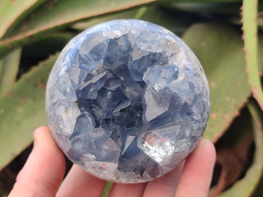 Polished and Natural Blue Celestite Eggs x 6 From Sakoany, Madagascar