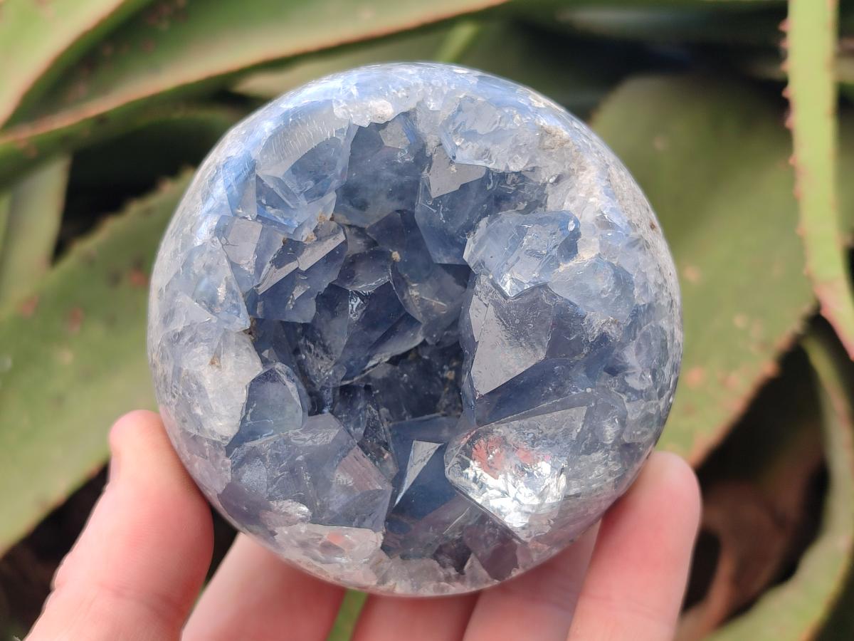 Polished and Natural Blue Celestite Eggs x 6 From Sakoany, Madagascar