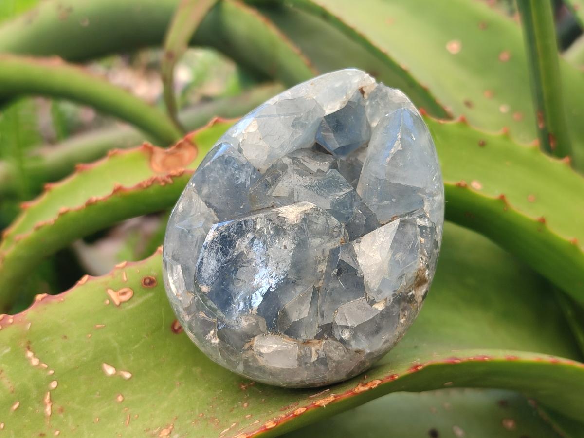 Polished and Natural Blue Celestite Eggs x 6 From Sakoany, Madagascar