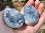 Polished and Natural Blue Celestite Eggs x 6 From Sakoany, Madagascar