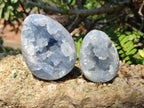 Polished and Natural Blue Celestite Eggs x 6 From Sakoany, Madagascar