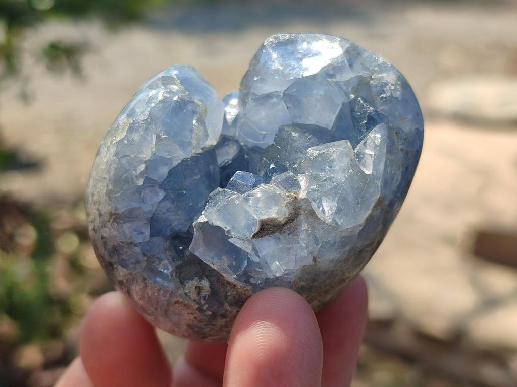 Polished and Natural Blue Celestite Eggs x 6 From Sakoany, Madagascar