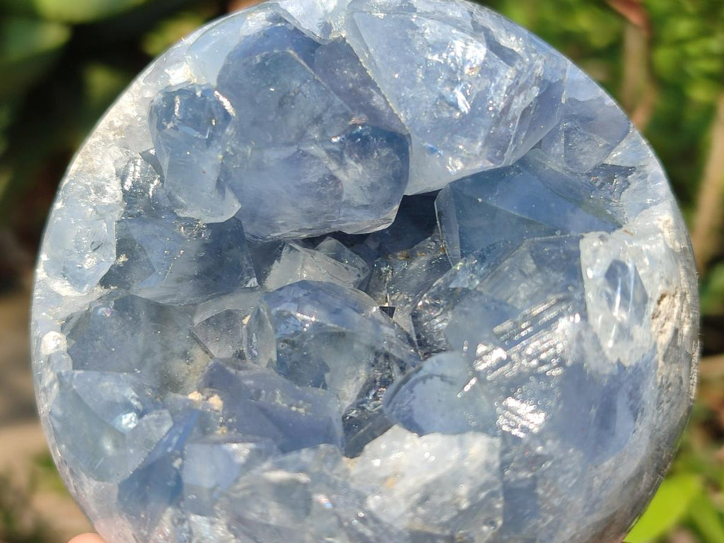 Polished and Natural Blue Celestite Eggs x 6 From Sakoany, Madagascar