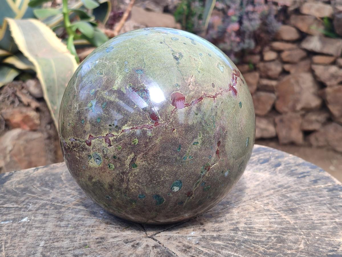 Polished XL Green and Red Amygdale Sphere x 1 From Tshipise South Africa - Toprock Gemstones and Minerals 