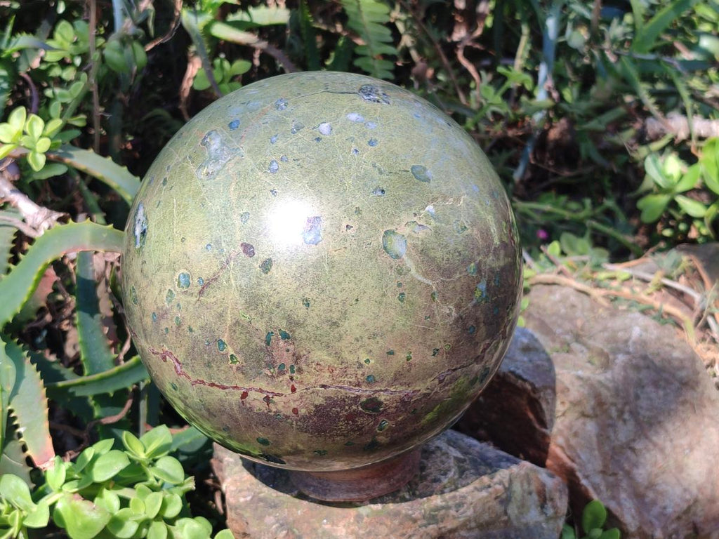 Polished XL Green and Red Amygdale Sphere x 1 From Tshipise South Africa - Toprock Gemstones and Minerals 