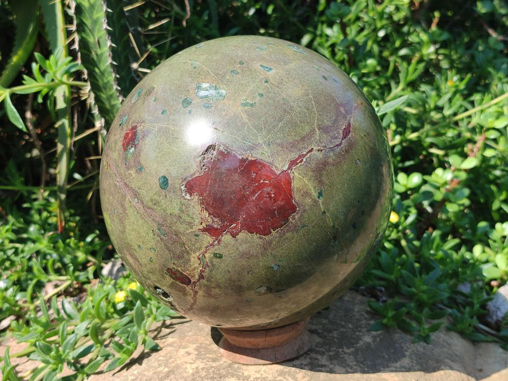 Polished XL Green and Red Amygdale Sphere x 1 From Tshipise South Africa - Toprock Gemstones and Minerals 