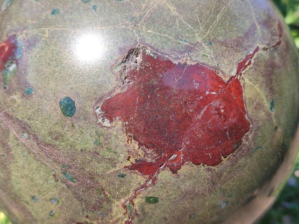 Polished XL Green and Red Amygdale Sphere x 1 From Tshipise South Africa - Toprock Gemstones and Minerals 