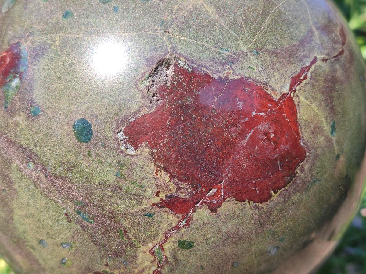 Polished XL Green and Red Amygdale Sphere x 1 From Tshipise South Africa - Toprock Gemstones and Minerals 