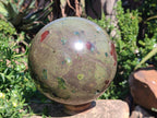 Polished XL Green and Red Amygdale Sphere x 1 From Tshipise South Africa - Toprock Gemstones and Minerals 
