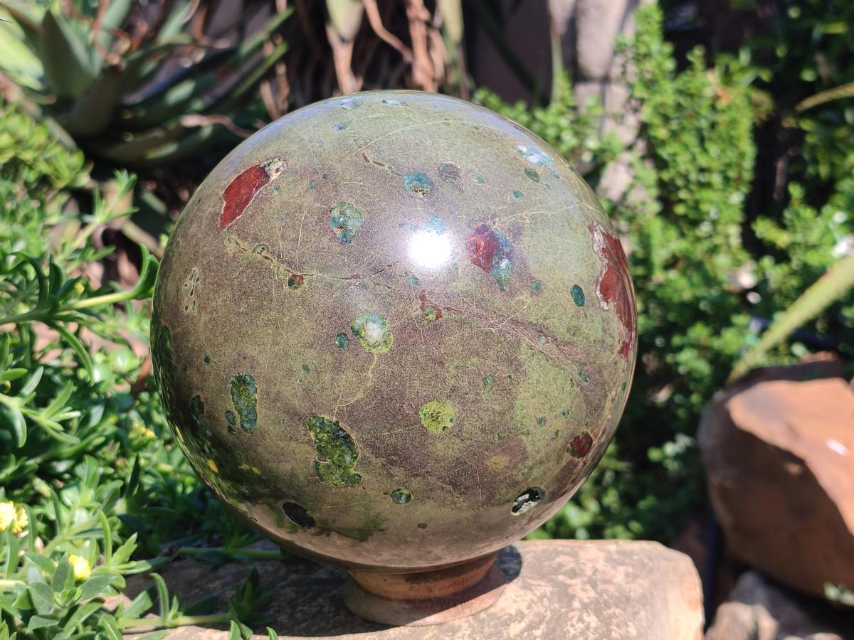 Polished XL Green and Red Amygdale Sphere x 1 From Tshipise South Africa - Toprock Gemstones and Minerals 