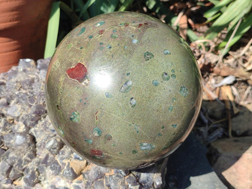 Polished XL Green and Red Amygdale Sphere x 1 From Tshipise South Africa - Toprock Gemstones and Minerals 