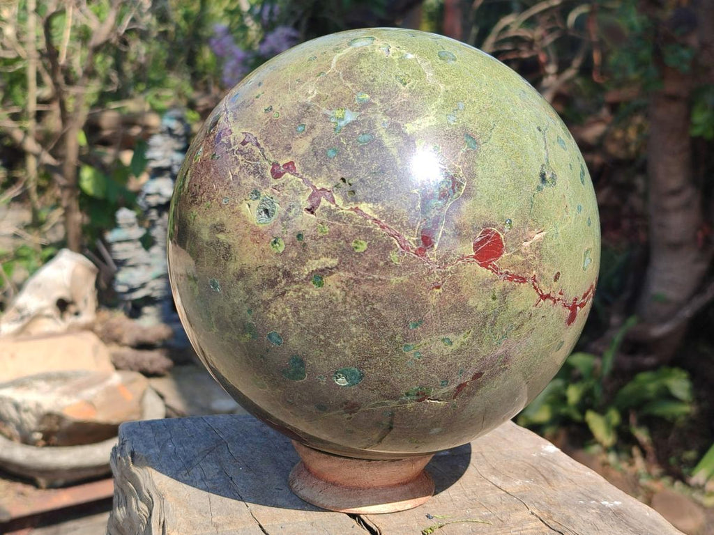 Polished XL Green and Red Amygdale Sphere x 1 From Tshipise South Africa - Toprock Gemstones and Minerals 