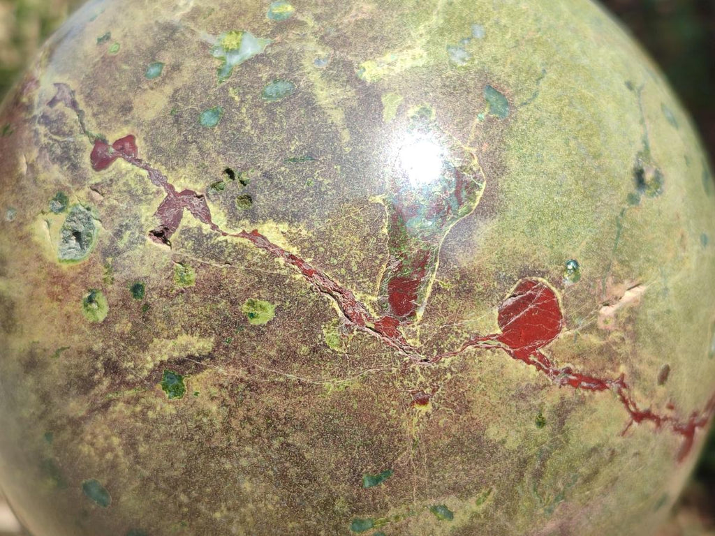 Polished XL Green and Red Amygdale Sphere x 1 From Tshipise South Africa - Toprock Gemstones and Minerals 