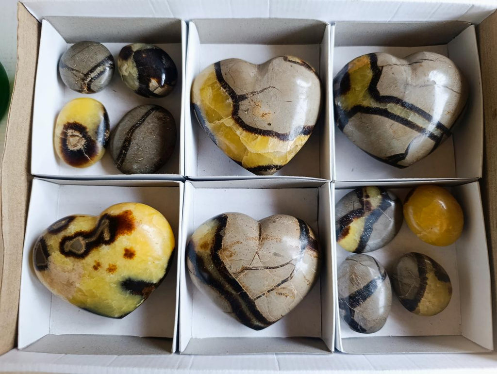 Polished Septerye Hearts and Galets x 12 From Mahajanga, Madagascar - Toprock Gemstones and Minerals 