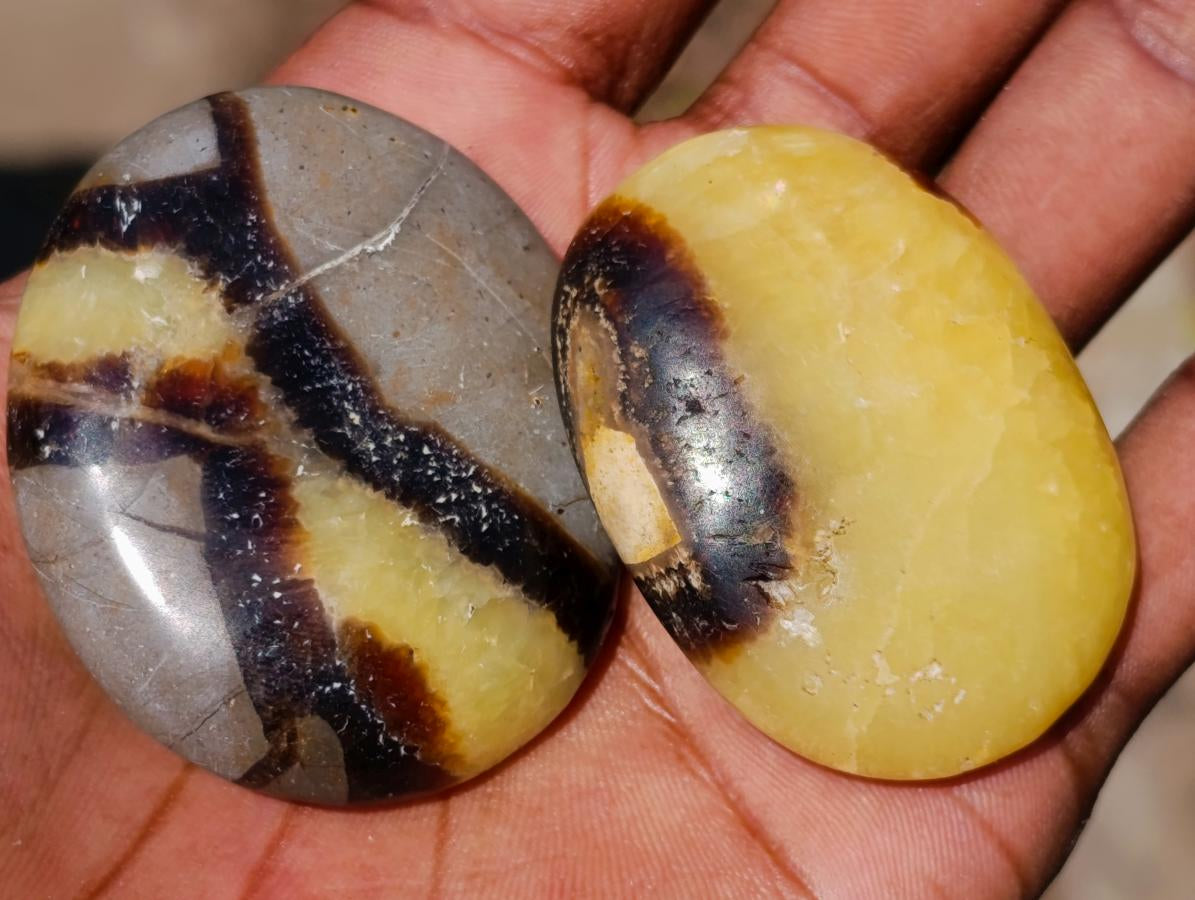 Polished Septerye Hearts and Galets x 12 From Mahajanga, Madagascar - Toprock Gemstones and Minerals 