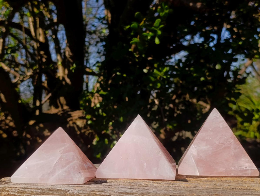 Polished Gemmy Rose Quartz Pyramids x 3 From Madagascar - Toprock Gemstones and Minerals 