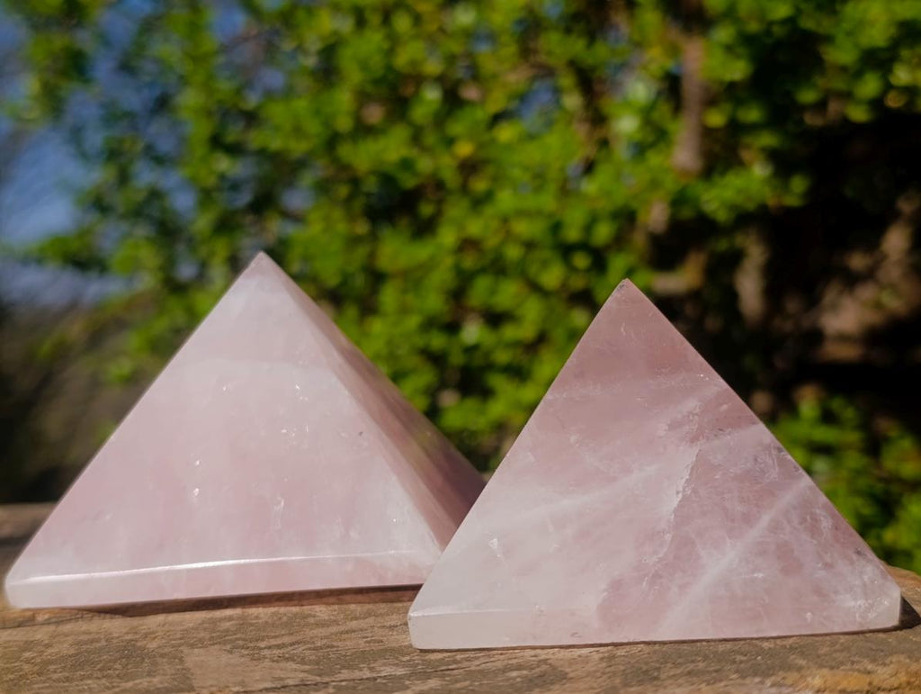 Polished Gemmy Rose Quartz Pyramids x 3 From Madagascar - Toprock Gemstones and Minerals 