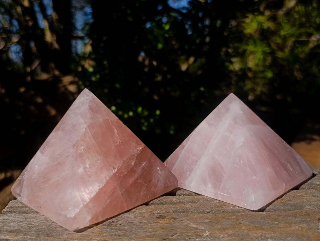 Polished Gemmy Rose Quartz Pyramids x 3 From Madagascar - Toprock Gemstones and Minerals 