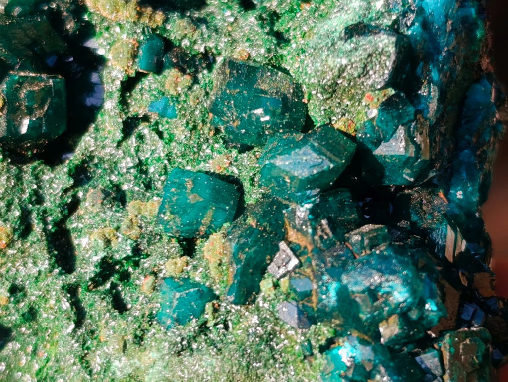 Natural Cabinet Size Dioptase Specimens with Crystalline Malachite on Dolomite x 2 From Mashamba East Mine, Congo - Toprock Gemstones and Minerals 