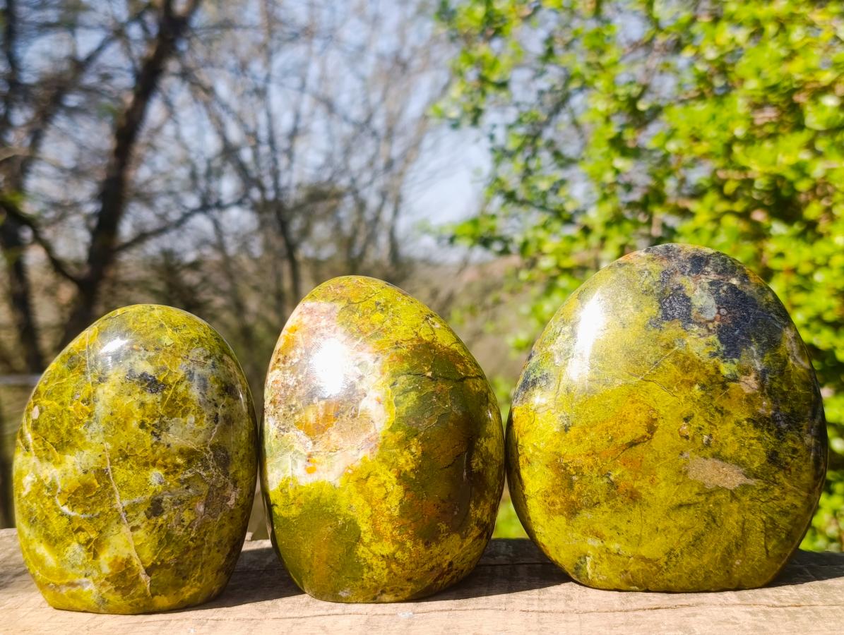 Polished Green Opal Standing Display Pieces x 3 From Betroka, Madagascar - Toprock Gemstones and Minerals 
