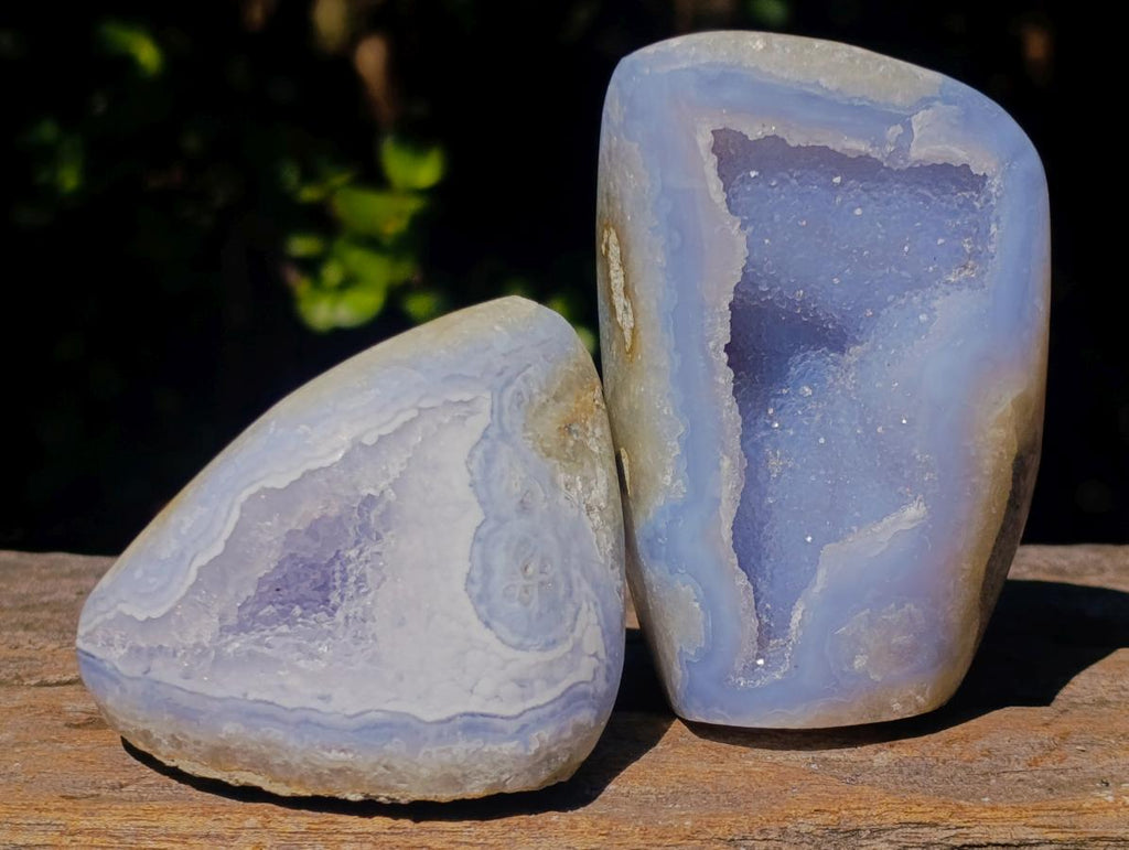Polished and Natural Blue Lace Agate Free Forms and Standing Display Pieces x 13 From Nsanje, Malawi - Toprock Gemstones and Minerals 
