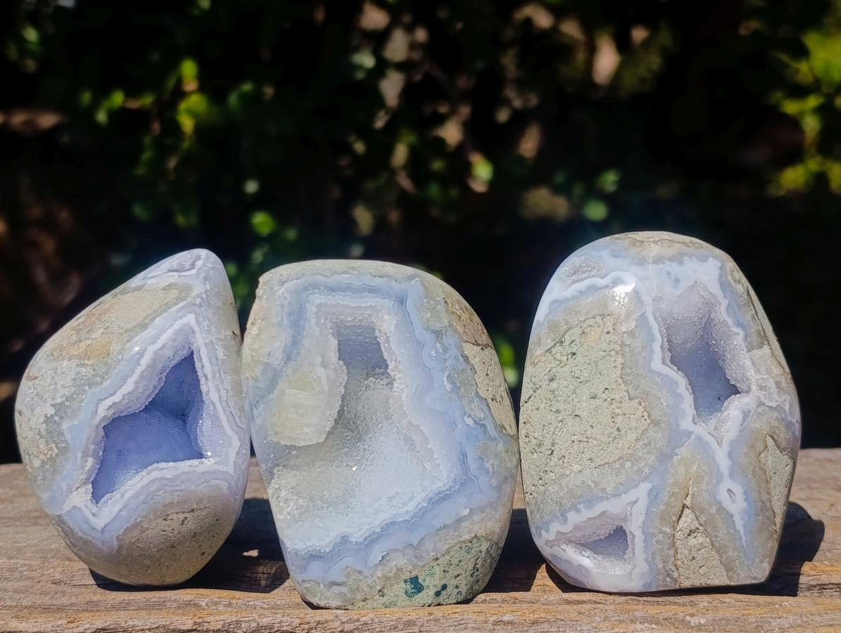 Polished and Natural Blue Lace Agate Free Forms and Standing Display Pieces x 13 From Nsanje, Malawi - Toprock Gemstones and Minerals 