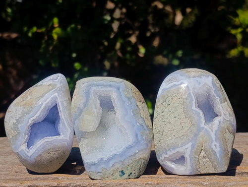 Polished and Natural Blue Lace Agate Free Forms and Standing Display Pieces x 13 From Nsanje, Malawi - Toprock Gemstones and Minerals 