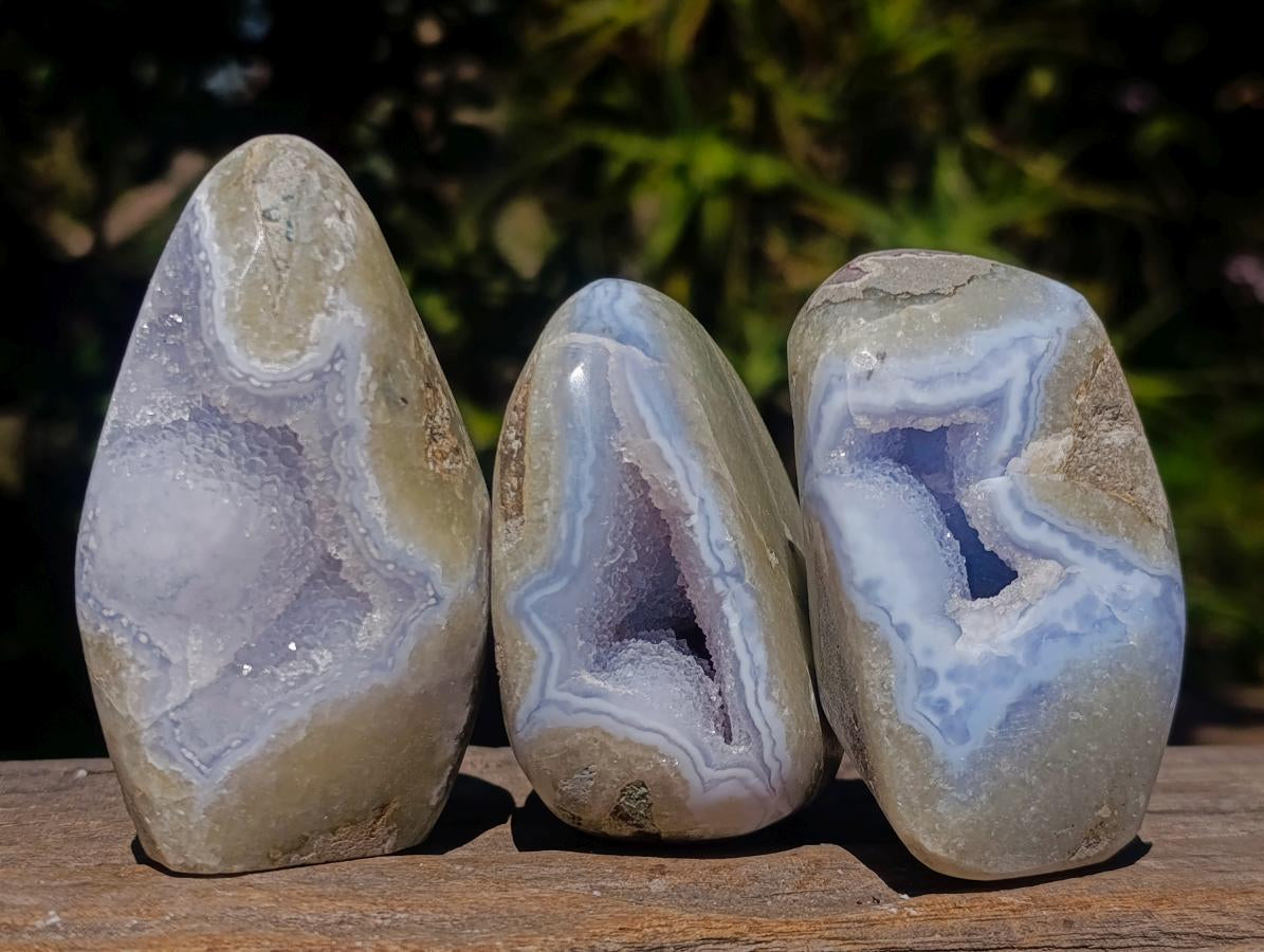 Polished and Natural Blue Lace Agate Free Forms and Standing Display Pieces x 13 From Nsanje, Malawi - Toprock Gemstones and Minerals 