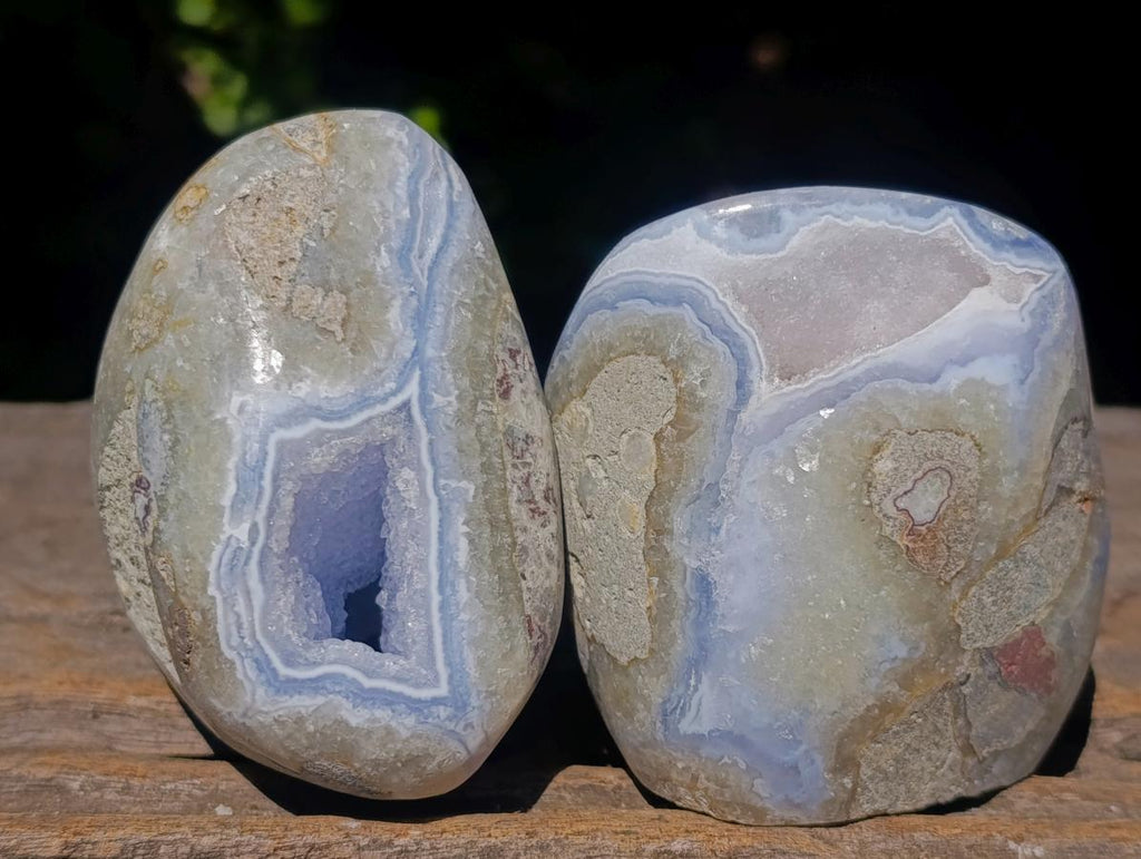 Polished and Natural Blue Lace Agate Free Forms and Standing Display Pieces x 13 From Nsanje, Malawi - Toprock Gemstones and Minerals 
