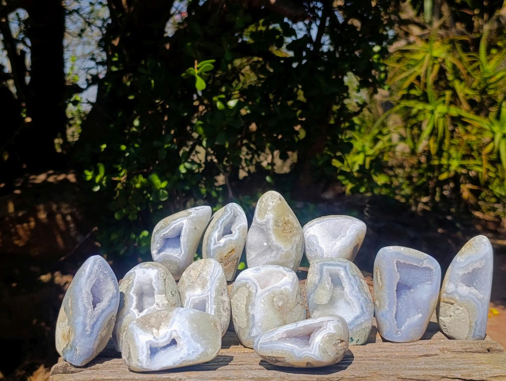Polished and Natural Blue Lace Agate Free Forms and Standing Display Pieces x 13 From Nsanje, Malawi - Toprock Gemstones and Minerals 