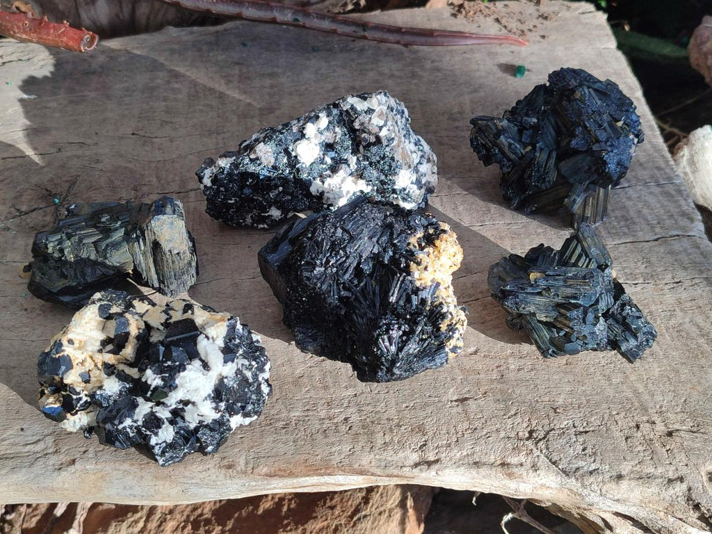 Natural Schorl Black Tourmaline Specimens x 6 From Erongo, Namibia - Toprock Gemstones and Minerals 
