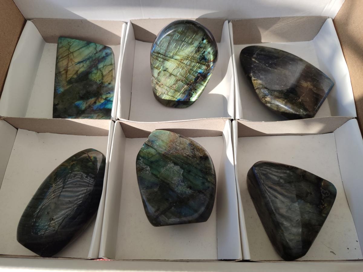 Polished Labradorite Standing Display Pieces x 6 From Madagascar - Toprock Gemstones and Minerals 