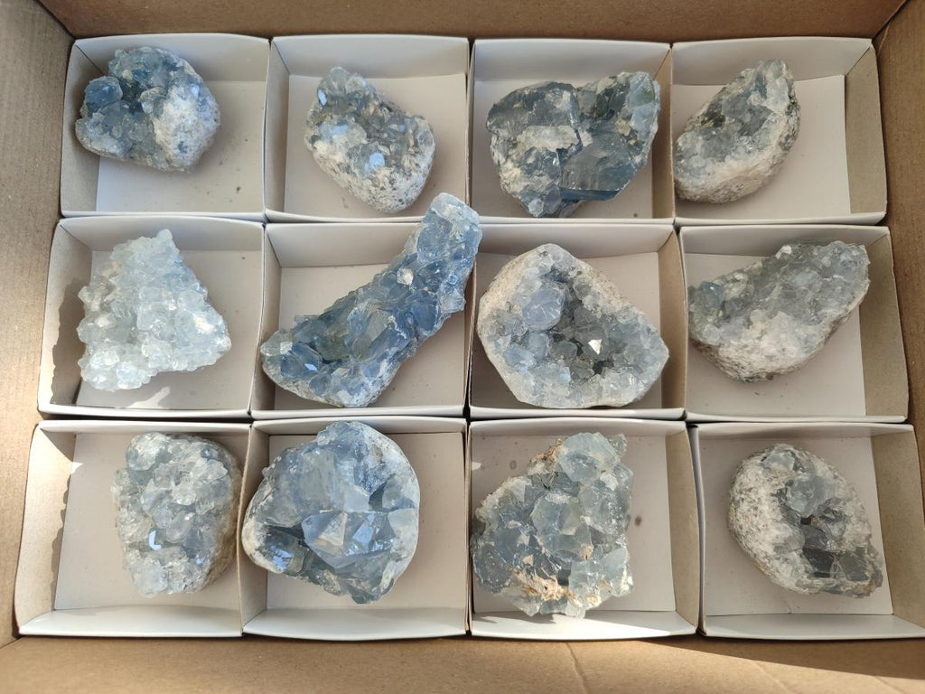 Natural Blue Celestite Specimens x 12 From Sakoany, Madagascar - Toprock Gemstones and Minerals 