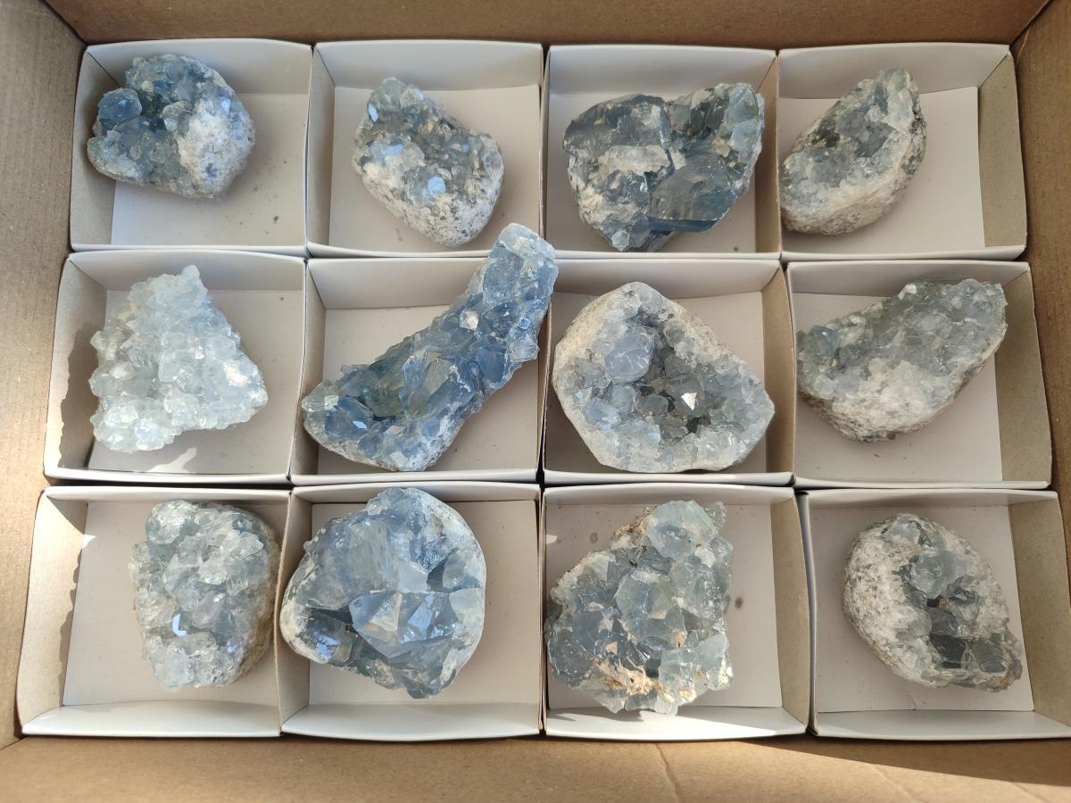 Natural Blue Celestite Specimens x 12 From Sakoany, Madagascar - Toprock Gemstones and Minerals 