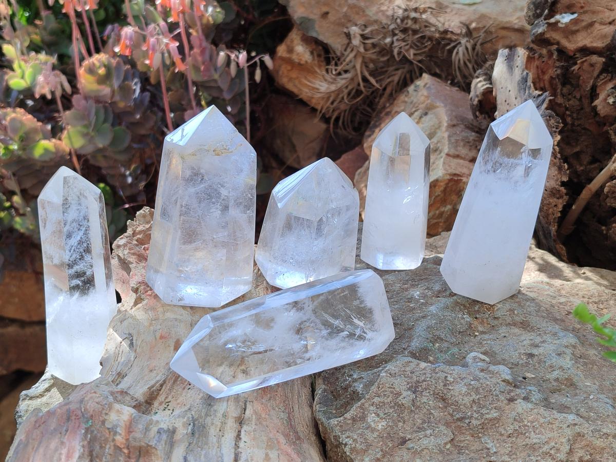 Polished Clear Quartz Crystals x 6 From Madagascar - Toprock Gemstones and Minerals 