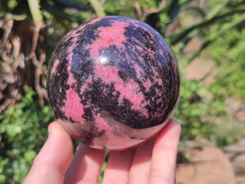 Polished Rhodonite Gemstone Spheres x 2 From Ambindavato, Madagascar - Toprock Gemstones and Minerals 