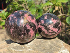Polished Rhodonite Gemstone Spheres x 2 From Ambindavato, Madagascar - Toprock Gemstones and Minerals 