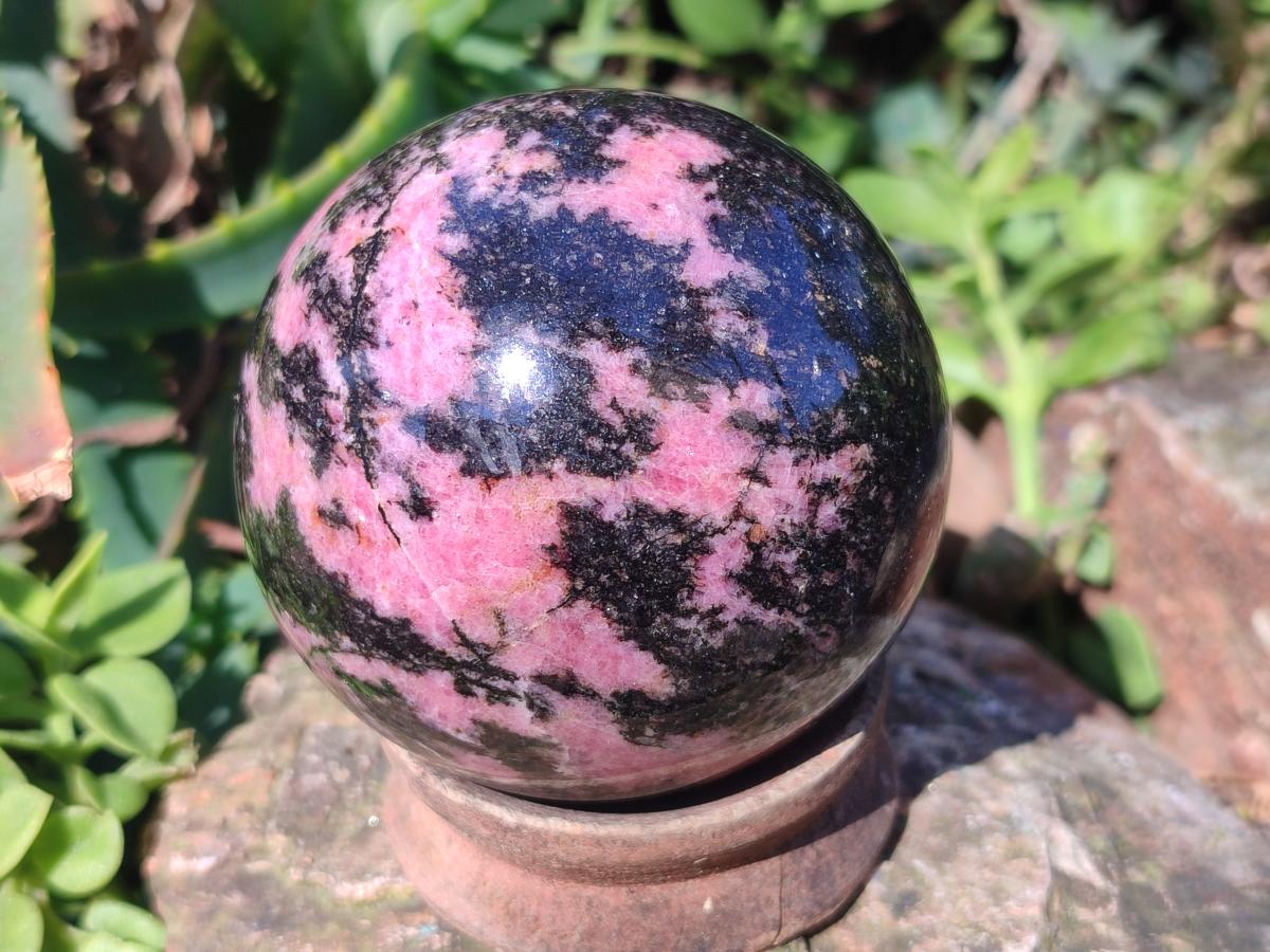 Polished Rhodonite Gemstone Spheres x 2 From Ambindavato, Madagascar - Toprock Gemstones and Minerals 