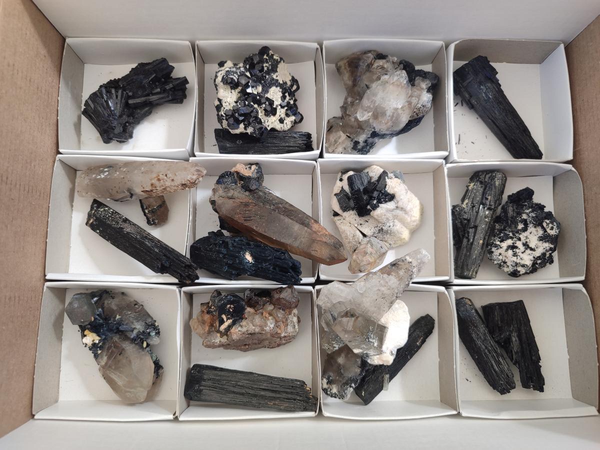 Natural Smokey Quartz Specimens with Black Tourmaline x 19 From Erongo, Namibia - Toprock Gemstones and Minerals 